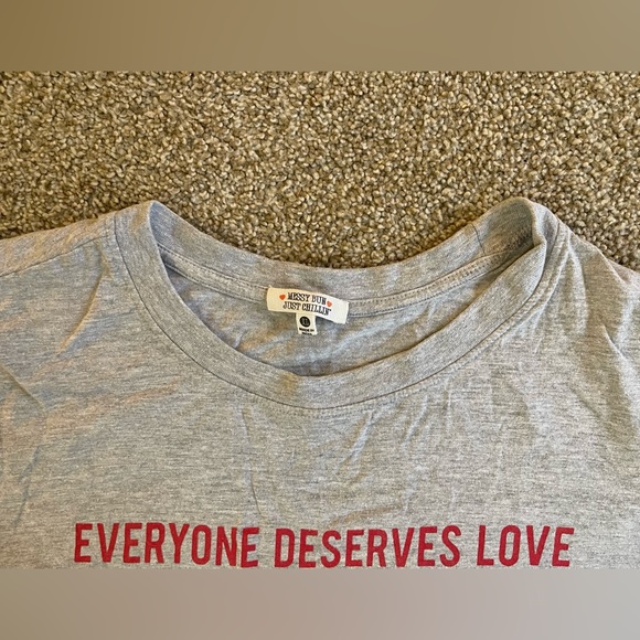 Colorful Everyone Deserves Love Cropped Gray Tee - Picture 3 of 5